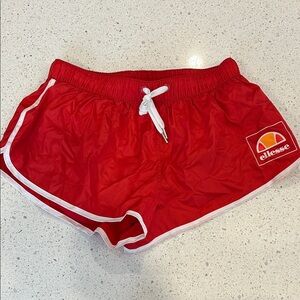 ellesse Red Athletic Shorts with White Trim and Logo